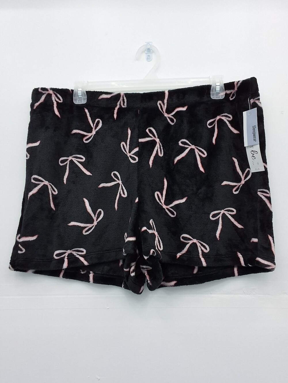 Women's Plush Sleep Shorts Pink Bows Print Black Lounge Pajama Shorts Size 2X
